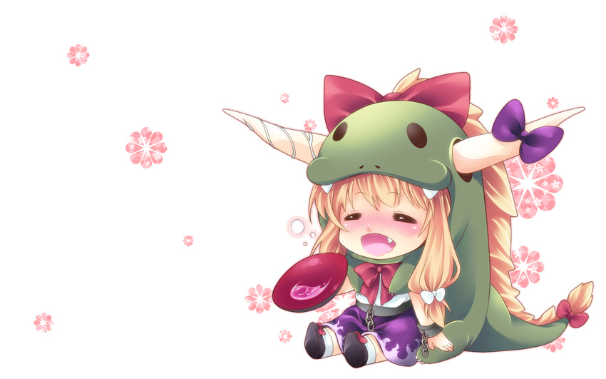 blonde_hair blush chibi fang horns ibuki_suika long_hair simons62166 touhou white