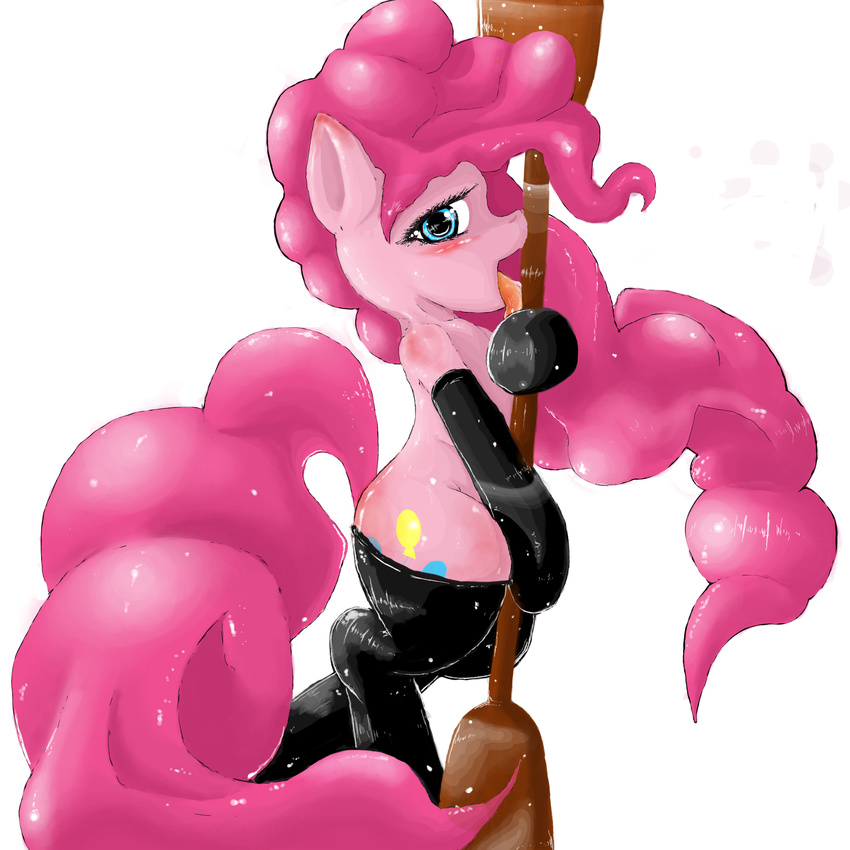dancing elbow_gloves equine female feral friendship_is_magic gloves hair horse laaseensld latex legwear licking looking_at_viewer mammal my_little_pony pink_hair pinkie_pie_(mlp) plain_background pole pole_dance pole_dancing pony rubber solo stockings tongue white_background