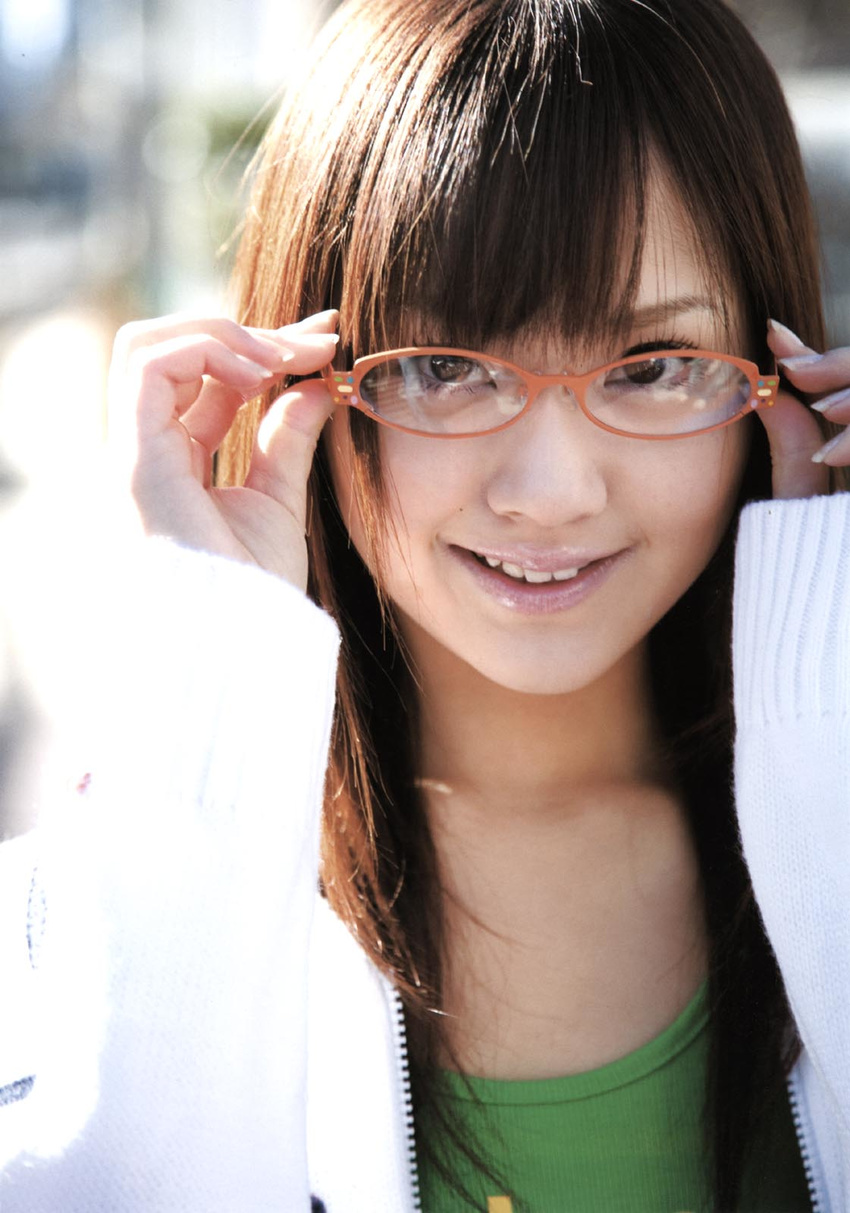 glasses hamada_shoko highres jacket photo tank_top