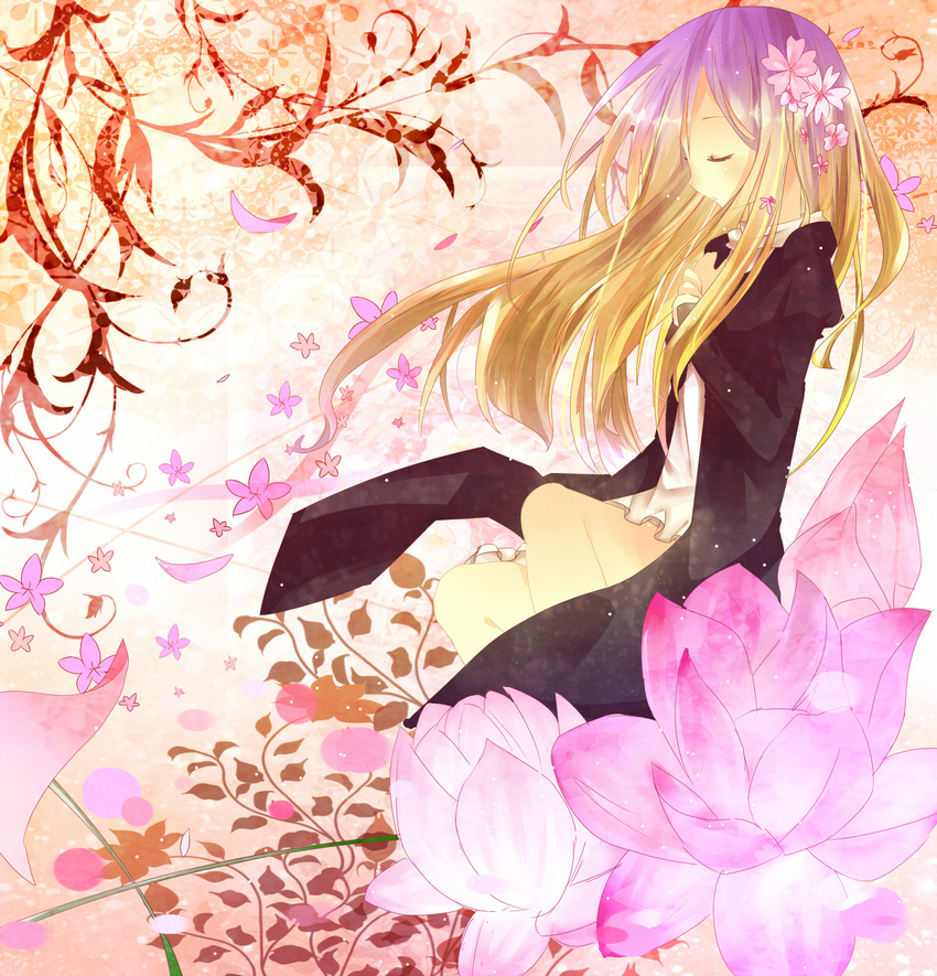 alternate_costume bad_id bad_pixiv_id blonde_hair closed_eyes flower gradient_hair highres hijiri_byakuren long_hair lotus multicolored_hair petals purple_hair solo tamagogayu1998 touhou two-tone_hair