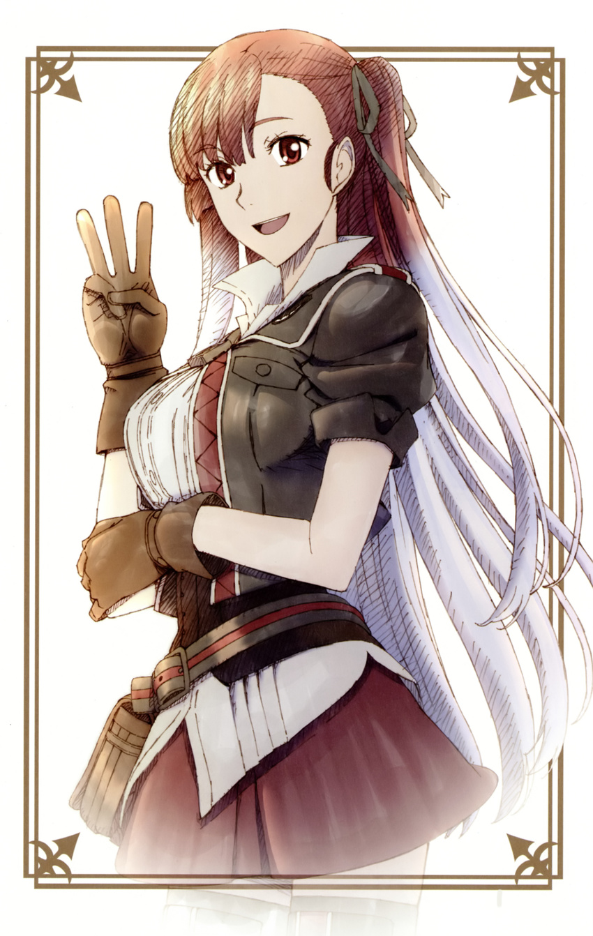 absurdres artist_request highres long_hair looking_at_viewer red_eyes ribbon riela_marcellis senjou_no_valkyria senjou_no_valkyria_3 side_ponytail solo very_long_hair