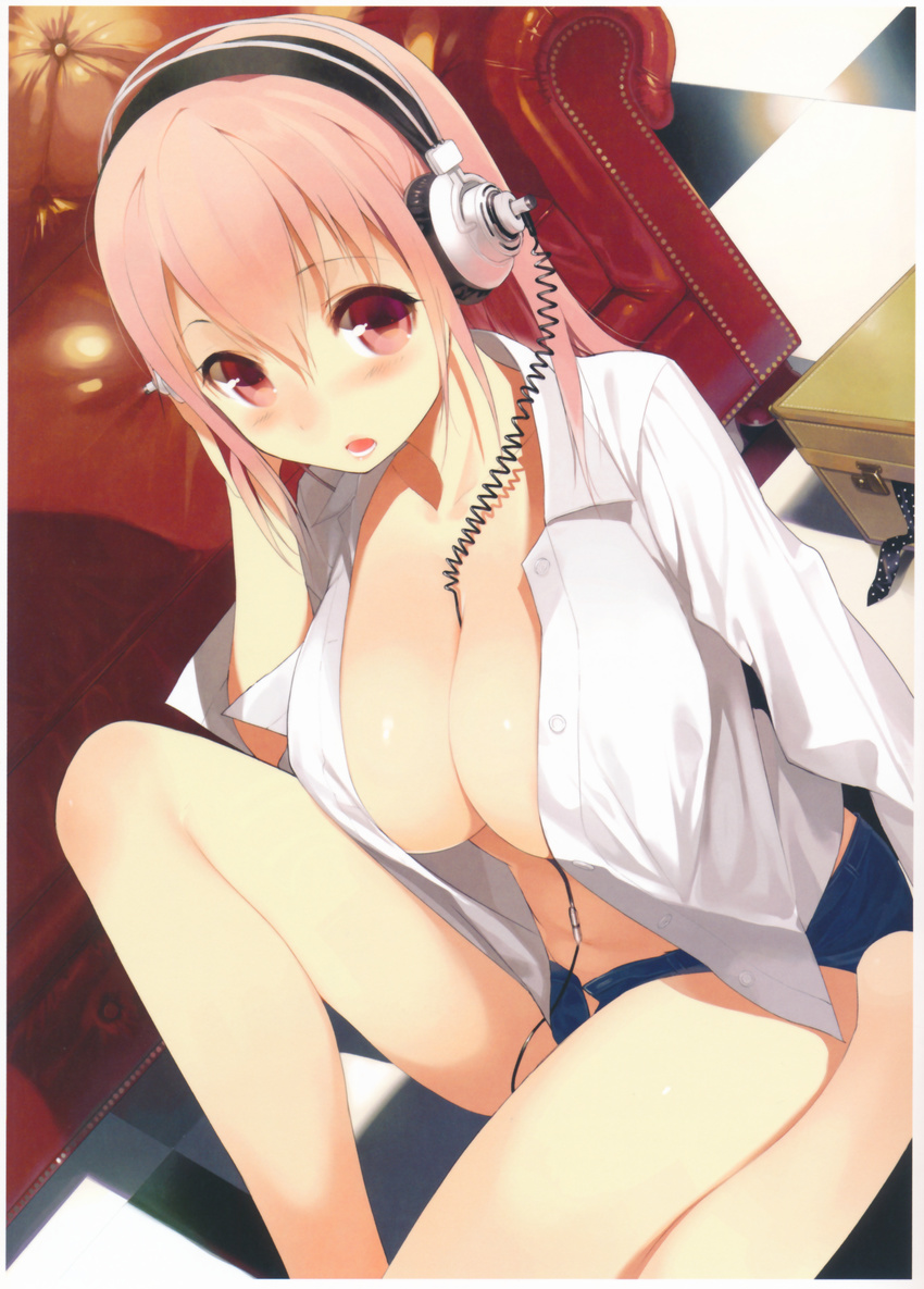 cleavage headphones nanimoshinai no_bra open_shirt sasamori_tomoe sonico super_sonico