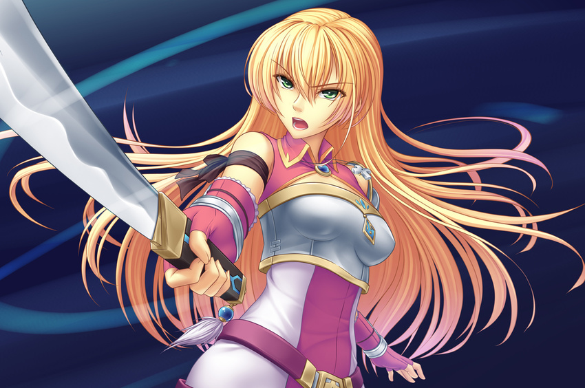 armor athrun1120 bad_id bad_pixiv_id belt blonde_hair long_hair original solo sword weapon