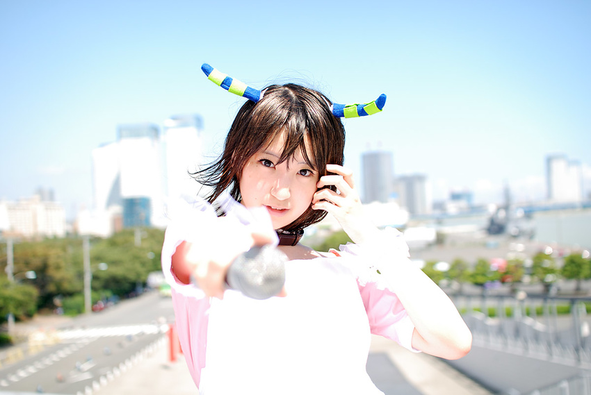 apron boku_to_maou cosplay dress horns linda linda_(boku_to_maou) microphone okage_shadow_king photo richi