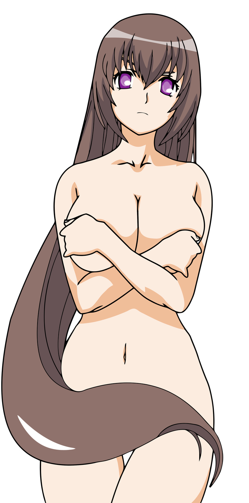 absurdres breasts brown_hair highres hyakka_ryouran_samurai_girls large_breasts long_hair nude purple_eyes tokugawa_sen transparent_background vector_trace