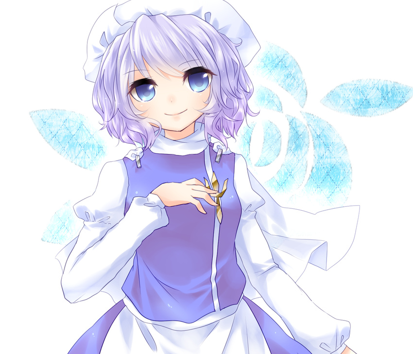blue_eyes breasts cape hat highres kozakura_(dictionary) lavender_hair letty_whiterock short_hair small_breasts smile solo touhou