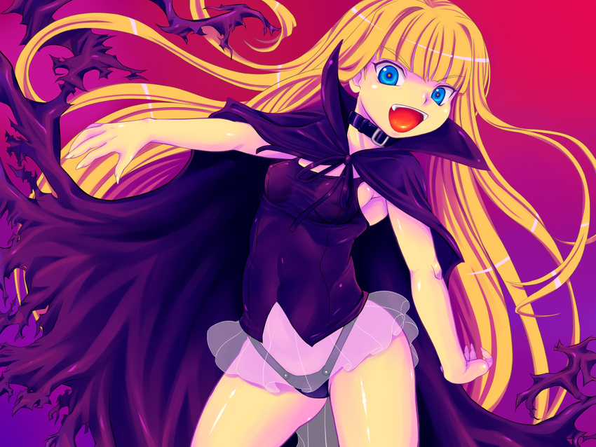 bad_id bad_pixiv_id blonde_hair blue_eyes cape choker covered_nipples evangeline_a_k_mcdowell fangs flat_chest highleg highleg_panties long_hair mahou_sensei_negima! panties red9_(isktmz) see-through solo torn_cape underwear vampire very_long_hair