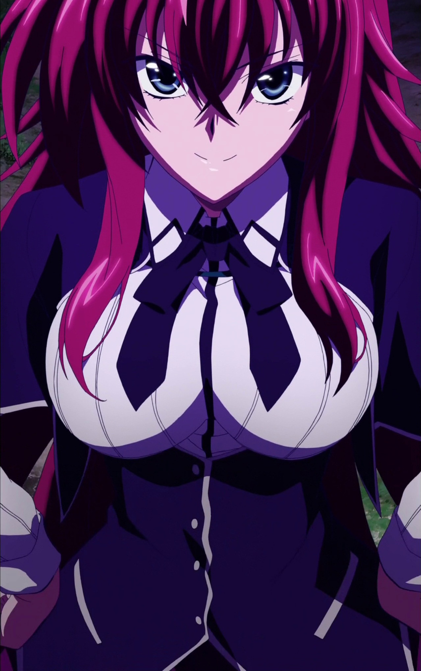 blue_eyes breasts high_school_dxd highres long_hair red_hair rias_gremory screencap smile stitched