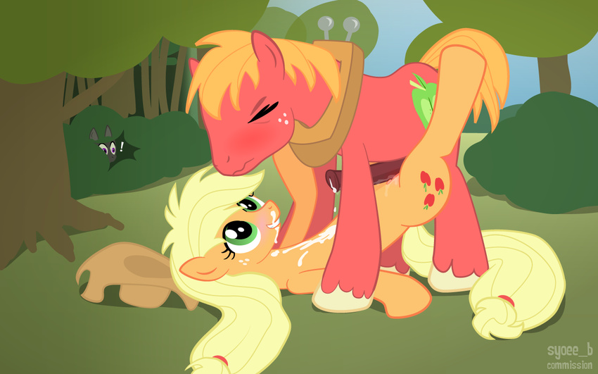 2012 after_sex animal_genitalia applejack_(mlp) big_macintosh_(mlp) blonde_hair blush brother brother_and_sister cum cutie_mark day equine eyes_closed female feral friendship_is_magic green_eyes hair hat hooves horse horsecock incest male mammal my_little_pony orange_hair outside penis pony purple_eyes pussy pussy_juice sex sibling sister smile straight syoee_b voyeur