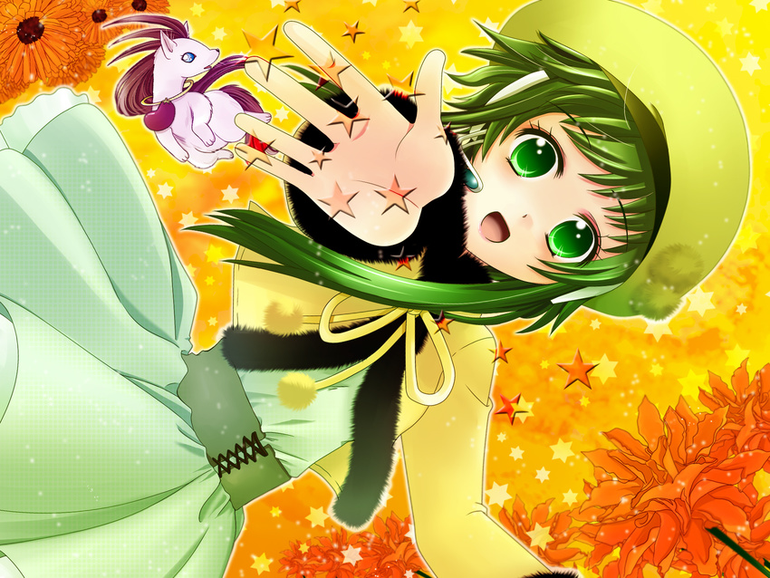 agi_(holic2007) animal flowers green_eyes green_hair gumi hat short_hair stars vocaloid