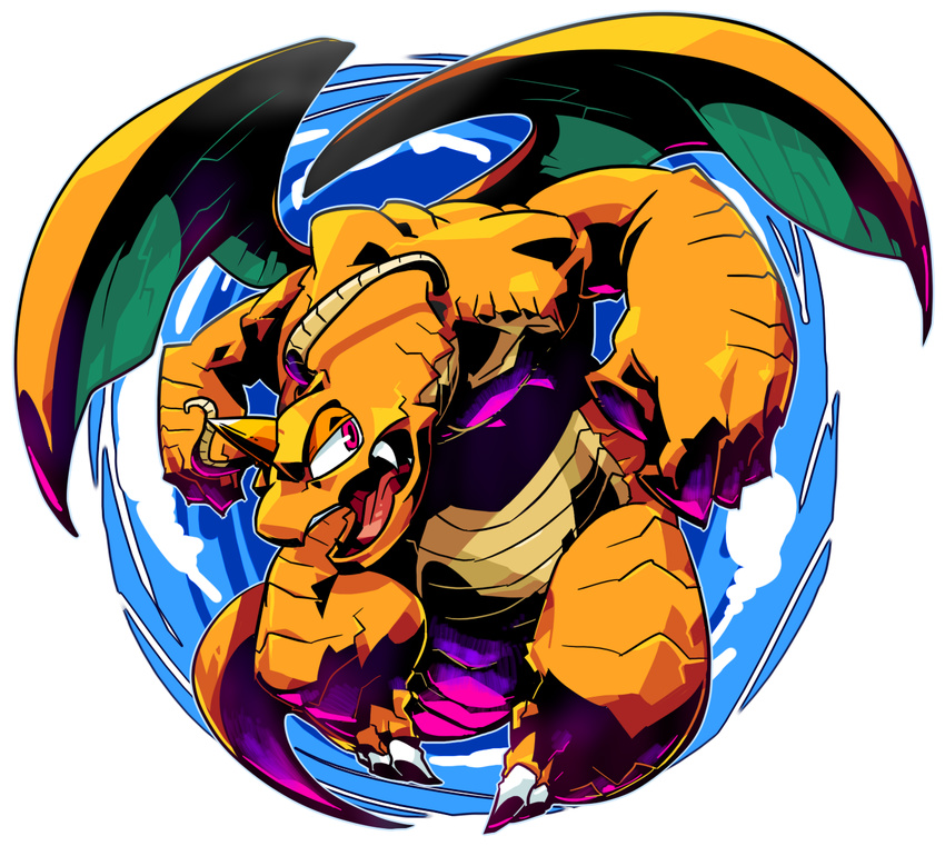 dragonite full_body gen_1_pokemon highres no_humans open_mouth pokemon pokemon_(creature) sido_(slipknot) solo transparent_background western_dragon