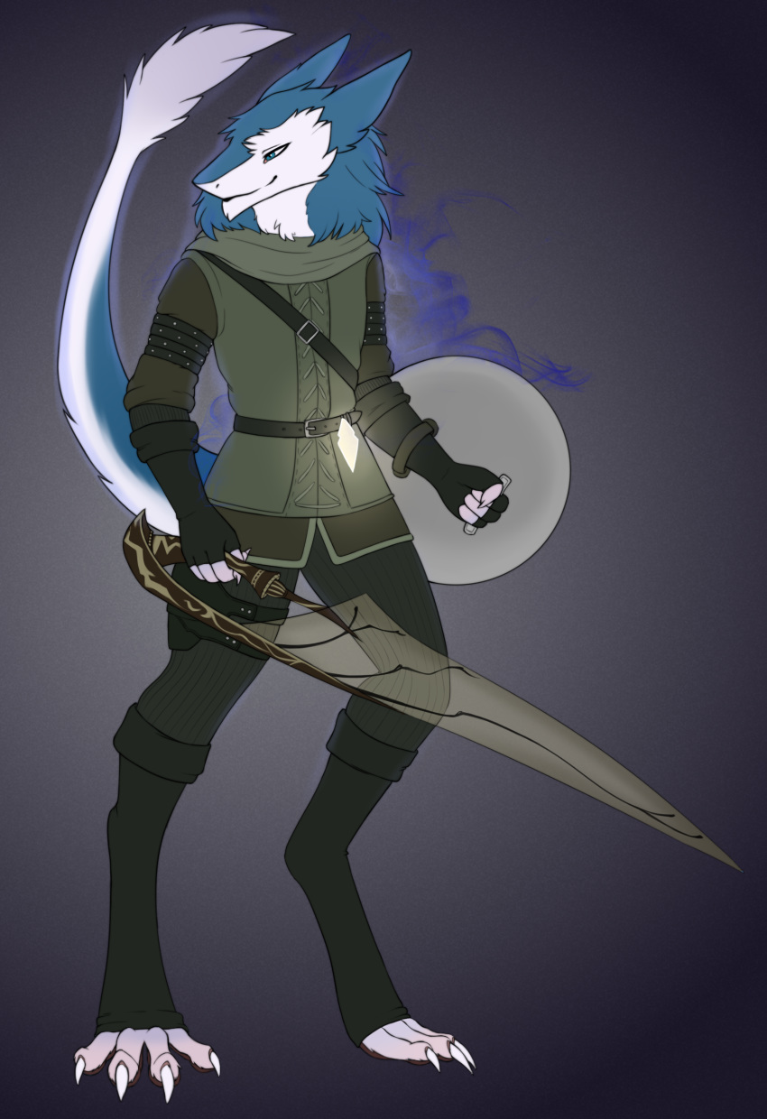 absurd_res anthro armor clothed clothing crystal dark_souls fromsoftware furasaur gloves handwear hi_res male melee_weapon nehmen sergal shield solo sword video_games weapon