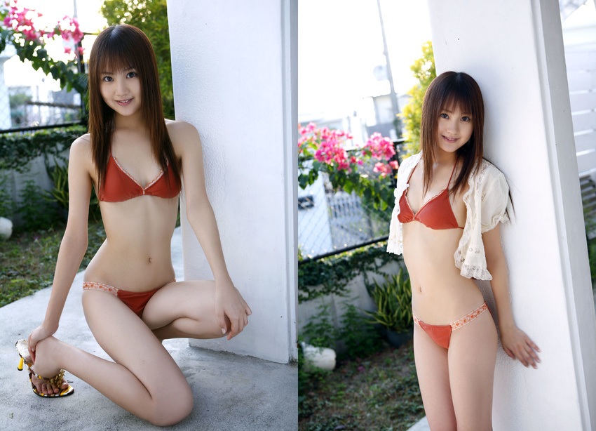 bikini hamada_shoko highres open_clothes open_shirt photo shirt swimsuit
