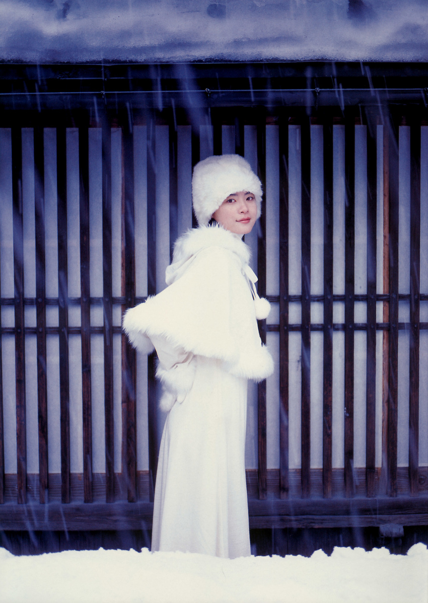 absurdres fur_hat furry_hat hat highres juri_first long_skirt photo shawl skirt snow turtleneck ueno_juri