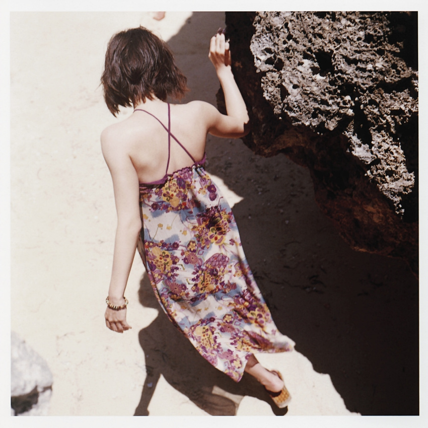 a_piacere dress highres outdoors photo print_dress rock rocks sandals solo ueno_juri walking