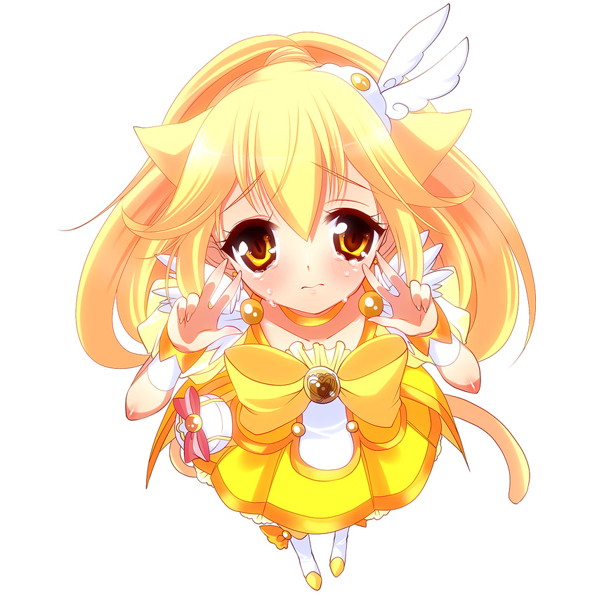 animal_ears bad_id bad_pixiv_id blonde_hair boots bow choker cure_peace double_v eyelashes full_body hair_flaps hair_ornament hairpin highres kemonomimi_mode kise_yayoi long_hair magical_girl nono_(noxno) precure ribbon skirt smile_precure! solo tears transparent_background v wide_ponytail yellow yellow_bow yellow_choker yellow_eyes yellow_skirt