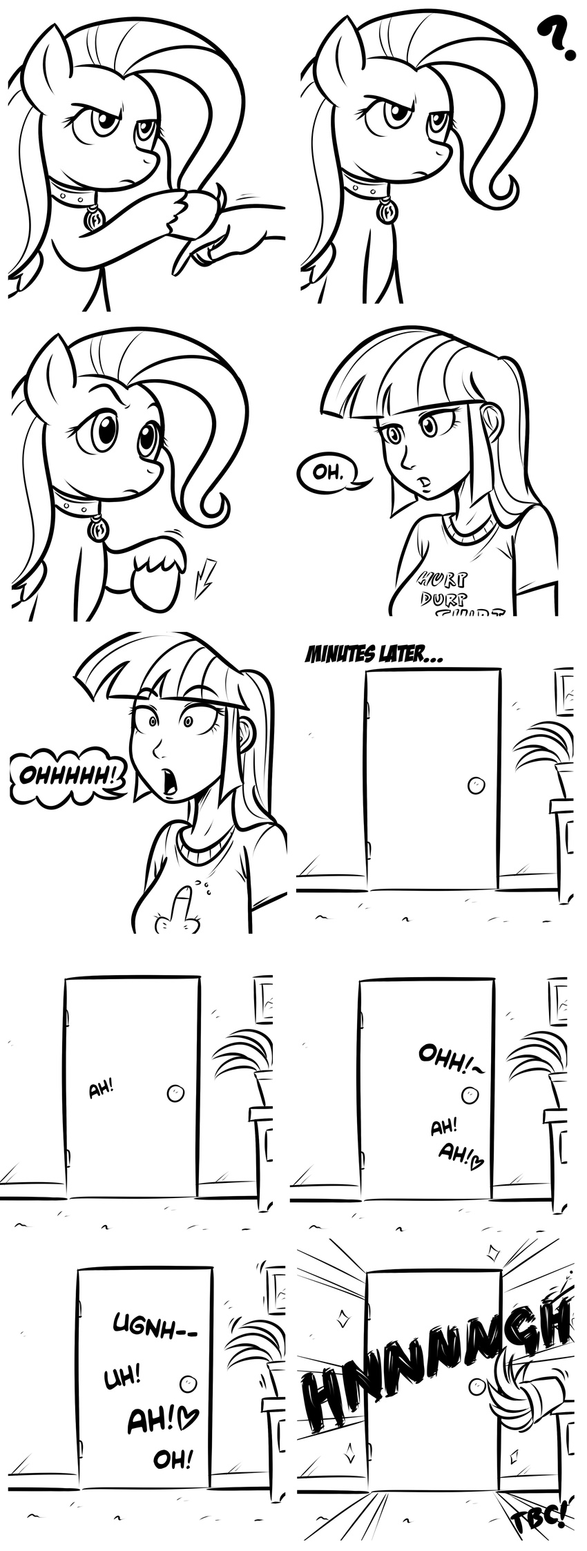 &hearts; &lt;3 absurd_res animal_ears black_and_white blush book breasts clothing collar comic conversation dialog english_text equine female feral fluttershy_(mlp) friendship_is_magic hair hi_res hooves horse house human humanized long_hair mammal mane megasweet monochrome my_little_pony pegasus penis pony sex shirt suggestive text tumblr twilight_sparkle_(mlp) watch wings