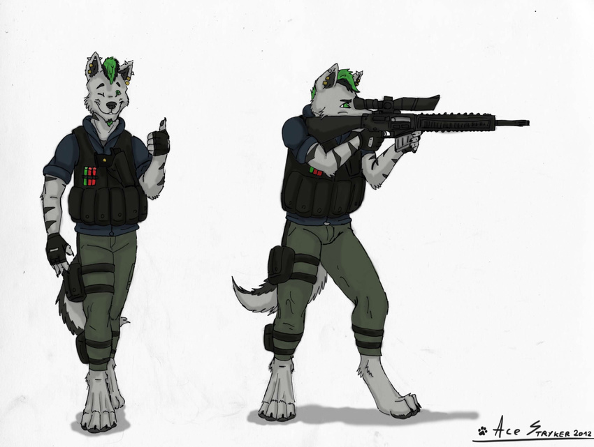 ace_stryker anthro canine ear_piercing ear_rings freedom_fighter gun male mammal military piercing ranged_weapon rifle soldier weapon wolf