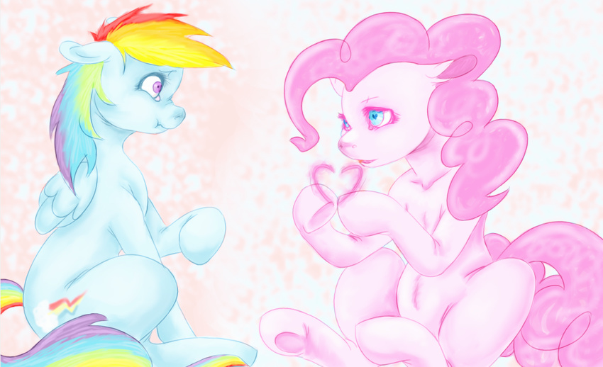 &hearts; &lt;3 blue_eyes candy_cane colorlesscupcake cutie_mark duo equine eye_contact female feral friendship_is_magic hair horse lesbian looking_at_each_other mammal multi-colored_hair my_little_pony pegasus pink_hair pinkie_pie_(mlp) pony purple_eyes pwnies rainbow_dash_(mlp) rainbow_hair wings