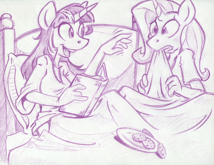 anthrofied bed book breasts cleavage clothed clothing cookie equine female friendship_is_magic horn king-cheetah mammal my_little_pony reading trixie_(mlp) twilight_sparkle_(mlp) unicorn