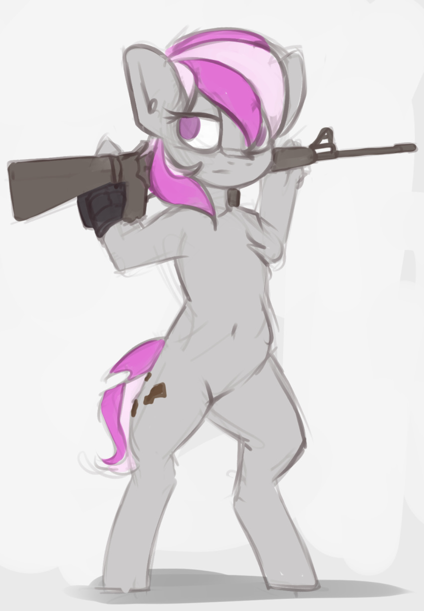 equine fallout_equestria fan_character female gun horse mammal marsminer my_little_pony pony ranged_weapon silver_storm solo weapon