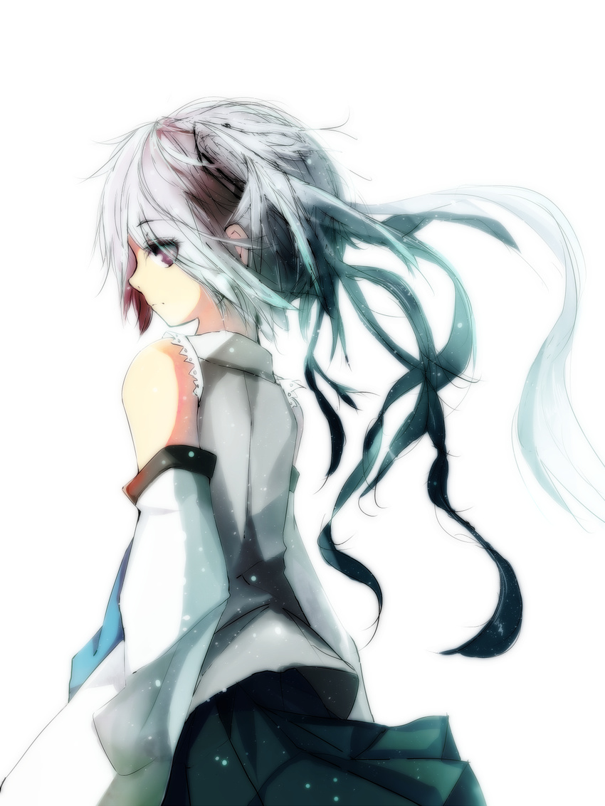 aqua_hair bad_id bad_pixiv_id detached_sleeves hatsune_miku highres katuo1129 long_hair looking_back simple_background solo vocaloid white_background