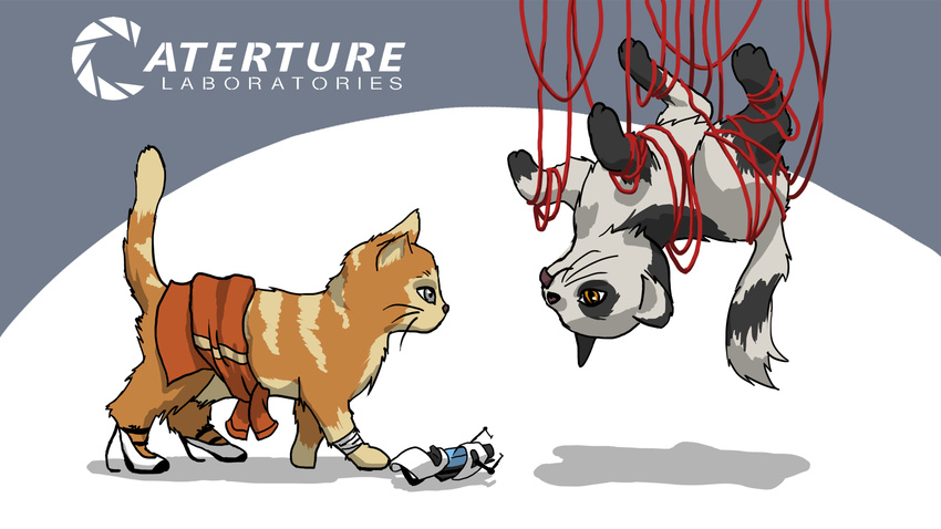 aperture aperture_laboratories bdsm bondage bound cat caterture_laboratories chell coat cute feline feral glados gryphelyse heels humor lab mammal parody portal portal_(series) portal_gun string tongue tongue_out valve wallpaper whisker whiskers wires yarn