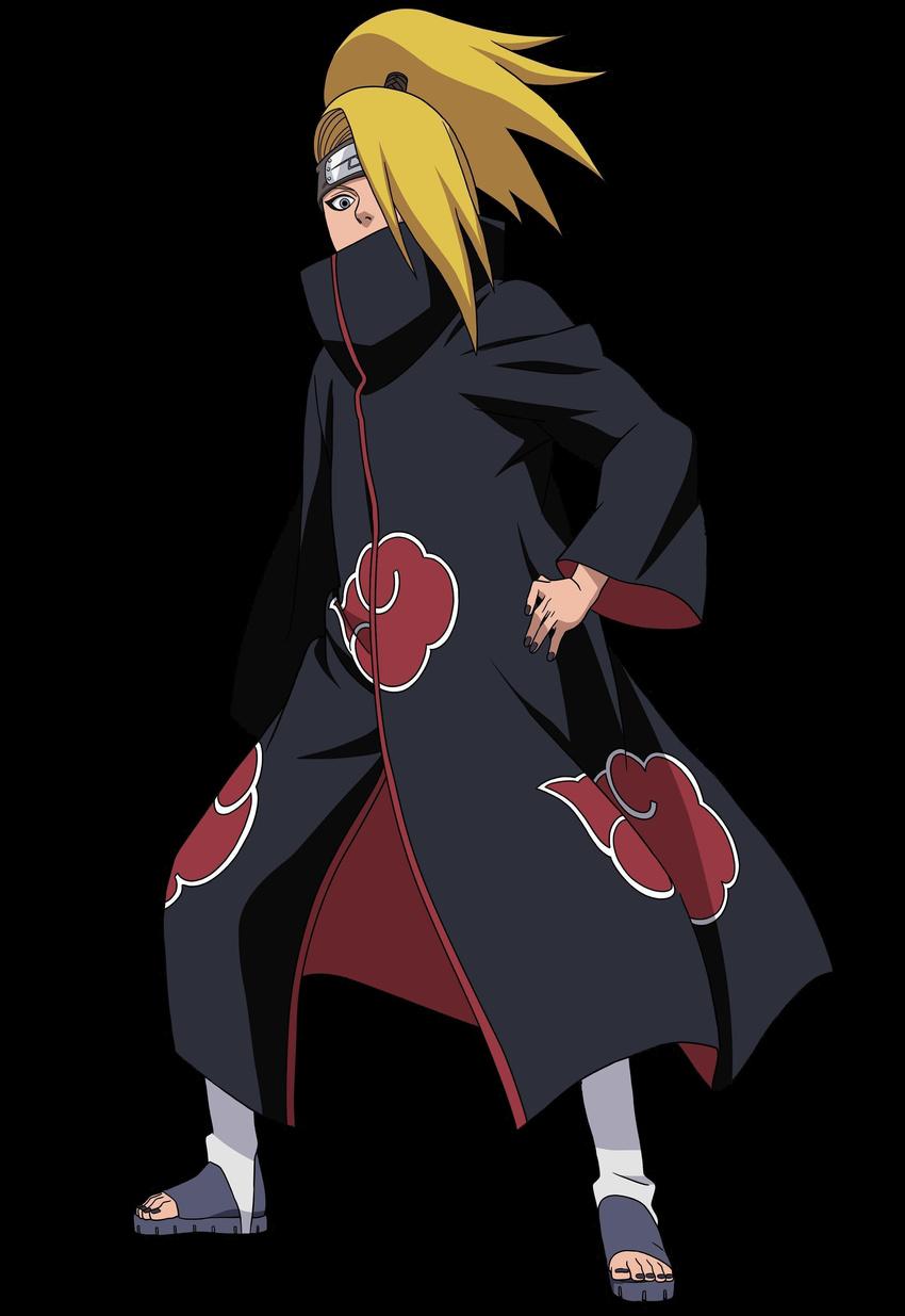 absurdres artist_request blonde_hair blue_eyes deidara full_body highres long_hair male male_focus naruto naruto_shippuuden simple_background solo