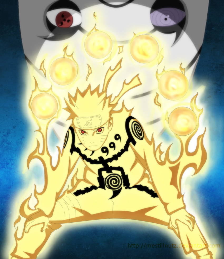 blonde_hair demon highres jinchuuriki kyuubi kyuubi_(naruto) male male_focus mestillnutz multiple_tails naruto naruto_shippuuden red_eyes rinnegan sharingan short_hair spiked_hair spiky_hair tobi uchiha_madara uzumaki_naruto whiskers