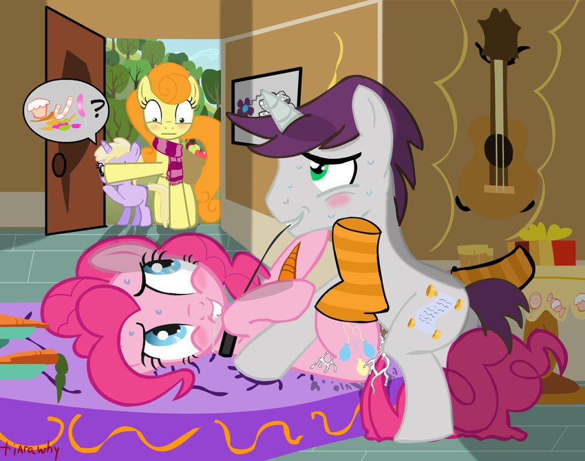 blush carrot_top_(mlp) cheating cub cum cum_in_pussy cum_inside cutie_mark dinky_hooves_(mlp) english_text equine female feral friendship_is_magic horn horse jealous leash lying male mammal missionary_position my_little_pony on_back pinkie_pie_(mlp) pony sex straight sweat text tiarawhy unicorn vaginal written_script_(mlp) young