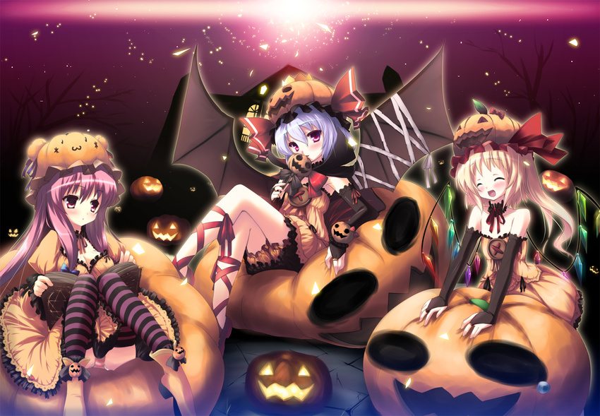 flandre_scarlet halloween pantsu patchouli_knowledge remilia_scarlet shimapan touhou usume_shirou wings