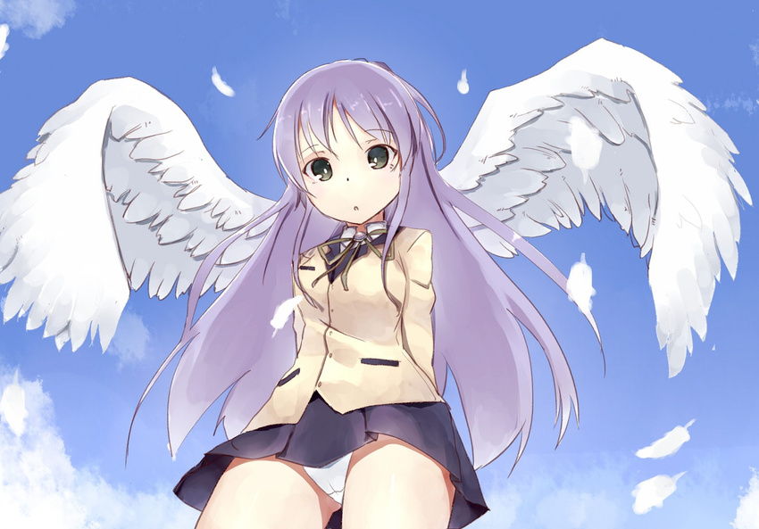 angel_beats! black_eyes from_below long_hair panties pantyshot school_uniform silver_hair snowflyer solo tenshi_(angel_beats!) underwear wings