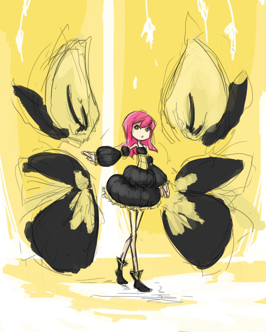 bare_shoulders boots bubble_skirt highres long_hair magical_girl oniro original pas_(paxiti) pink_hair pinky_(oniro) puffy_sleeves skirt solo wings yellow_eyes