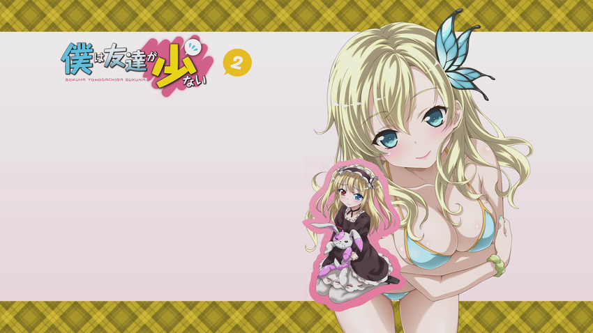 bicolored_eyes bikini bikini_top blonde_hair blue_eyes blush boku_wa_tomodachi_ga_sukunai butterfly goth-loli hasegawa_kobato kashiwazaki_sena loli long_hair swimsuit