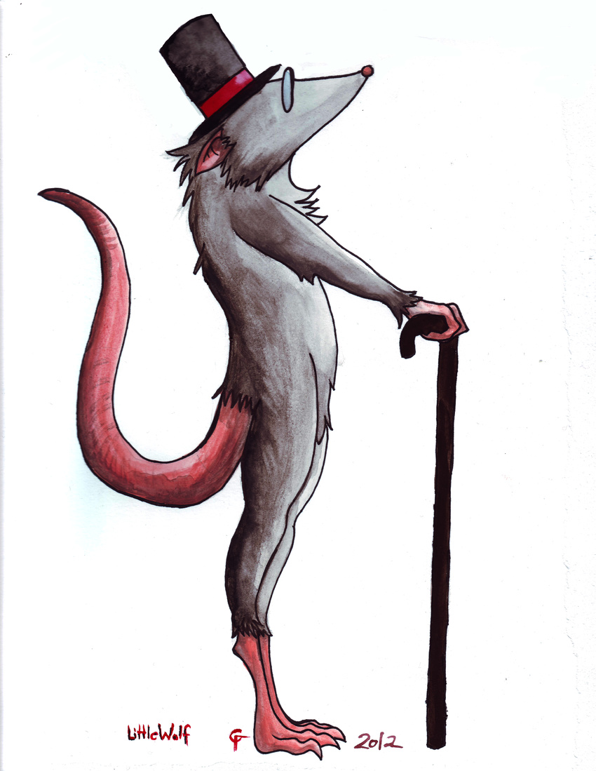 absurd_res cane eyewear fancy fur glasses grey grey_fur hat hi_res invalid_tag littlewolf male mammal rat rodent solo standing top_hat