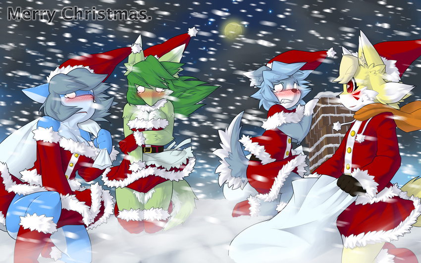 blush breasts canine christmas clothed clothing dog dragon female holidays kame_3 mammal pixiv snow xmas