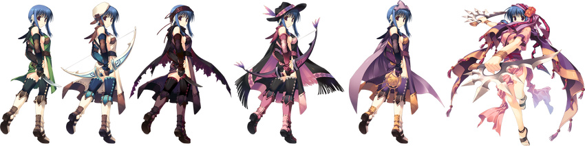 blue_hair bow_(weapon) cape costume_chart dual_wielding foreshortening hat ilfa key knife mitsumi_misato thighhighs to_heart_2 to_heart_2_dungeon_travelers weapon