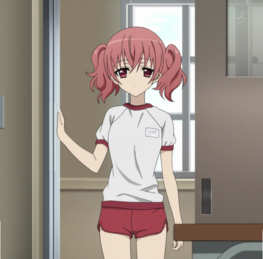 classroom gym_uniform inu_x_boku_ss red_shorts roromiya_karuta school screen_capture sliding_door twin_tail