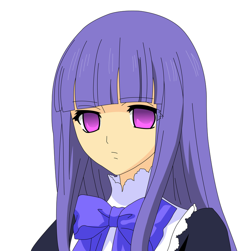 blue_bow empty_eyes frederica_bernkastel looking_at_viewer purple_eyes purple_hair ruffled_collar umineko_no_naku_koro_ni