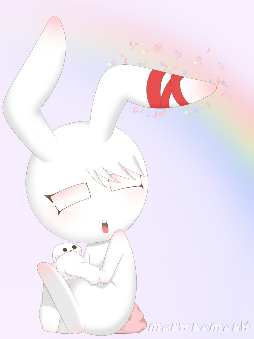 bunny cute expression mekokemeko pink rabbit rainbow red_ribbon shy usagi white