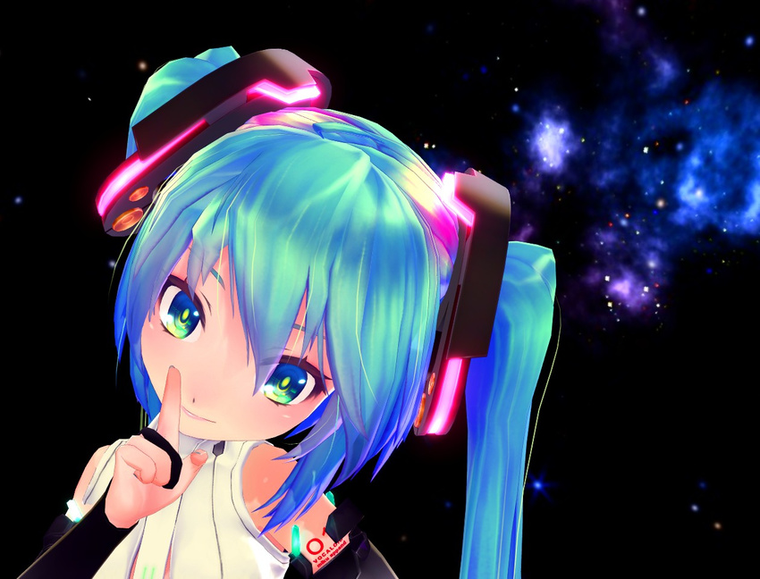 3d aqua_eyes aqua_hair bridal_gauntlets chibi_miku hatsune_miku hatsune_miku_(append) long_hair looking_at_viewer mikumikudance necktie oyuugi-p smile solo twintails vocaloid vocaloid_(tda-type_ver) vocaloid_append