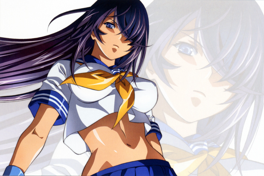 absurdres blue_eyes breasts gloves highres ikkitousen ikkitousen_shuugaku_toushi_keppuu-roku kan'u_unchou kanu_unchou necktie official_art school_uniform