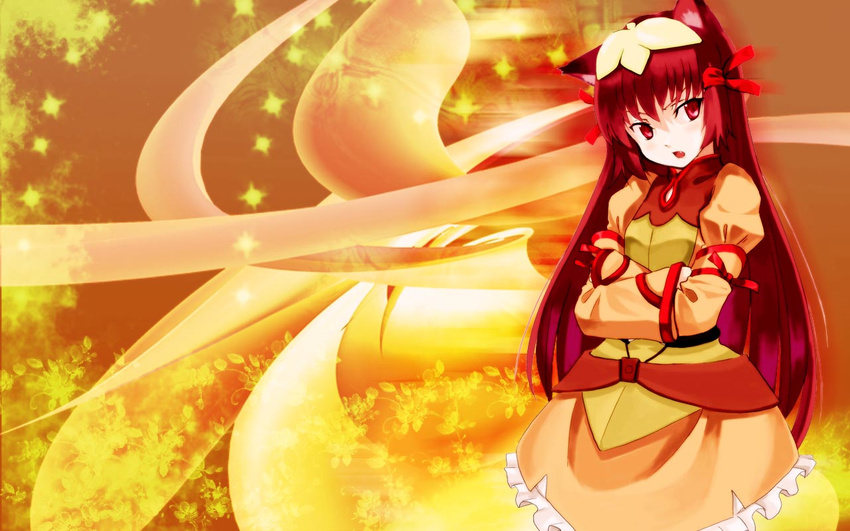 animal_ears dress fang horo red_eyes spice_and_wolf tagme