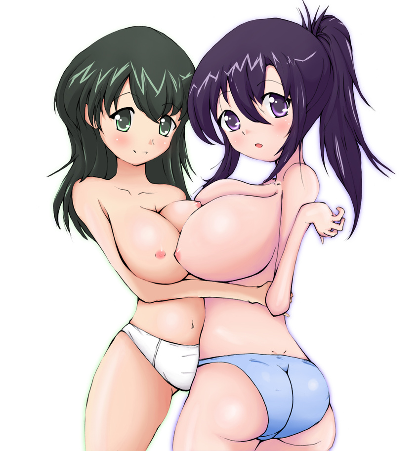 2girls ass bad_anatomy blush breasts character_request charater_request katsura_kotonoha large_breasts multiple_girls nipples panties school_days underwear