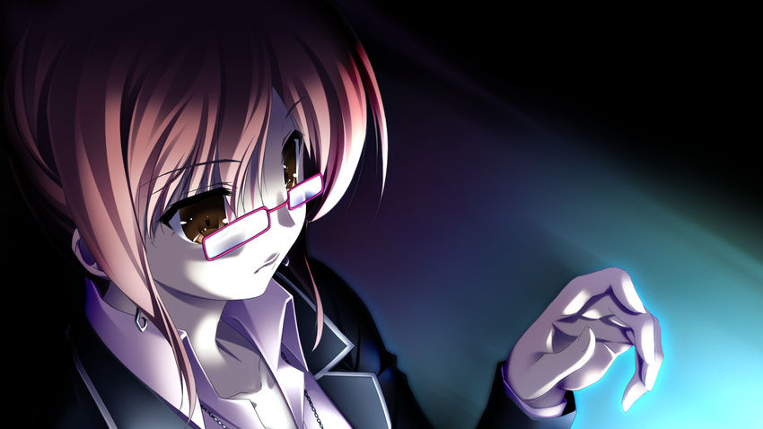 brown_eyes game_cg glasses makita_maki shinigami_no_testament