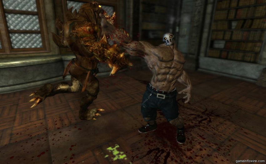 8_pack abs belt biceps blood blood_splattered bone clothing demon eight_pack eyes fight glowing_eyes gore huge_muscles human mask muscles mutant mutated nipples pecs rick_taylor ripped shorts skeleton skull skull_mask splatterhouse topless unknown_artist vein