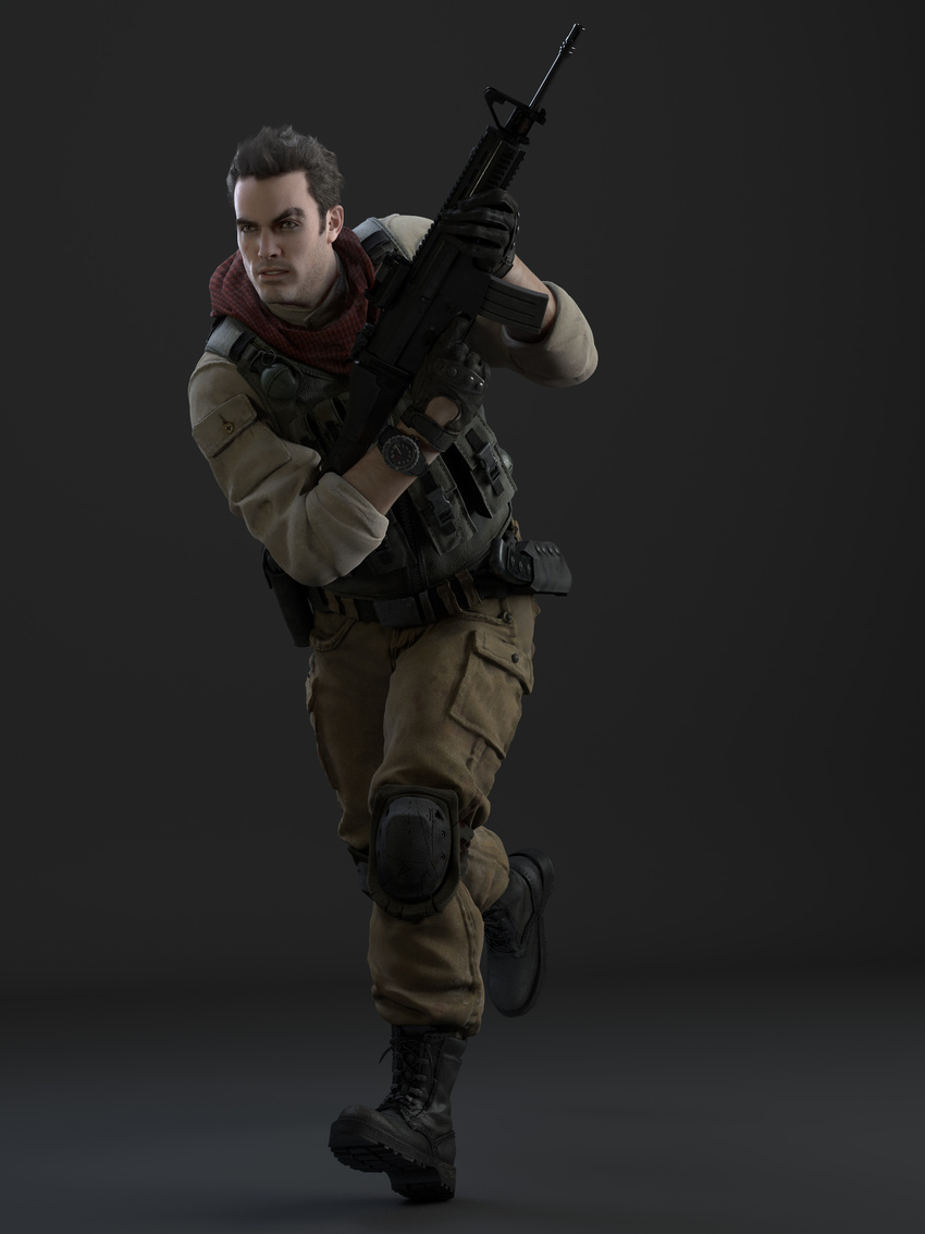 1boy absurdres boots capcom crispin_jettingham deeay gun highres knife male male_focus resident_evil resident_evil_operation_raccoon_city scar soldier uniform watch weapon