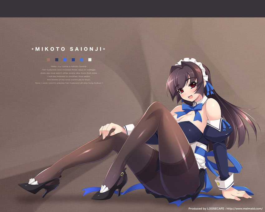 bare_shoulders black_legwear breasts bursting_breasts cleavage engrish hair_intakes high_heels hips huge_breasts legs maid mel/a non-web_source original pantyhose ranguage red_eyes shoes solo thighband_pantyhose thighs wide_hips wrist_cuffs
