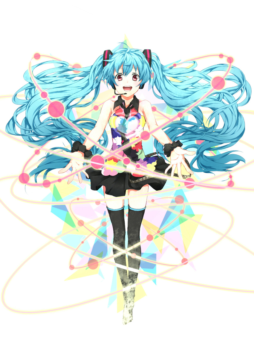 aqua_hair bare_shoulders hatsune_miku headset highres long_hair necktie open_mouth shuon skirt solo tell_your_world_(vocaloid) thighhighs twintails very_long_hair vocaloid