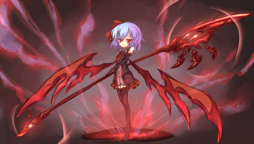alternate_costume bad_id bad_pixiv_id blue_hair cicin elbow_gloves gloves necktie red_eyes remilia_scarlet short_hair solo spear_the_gungnir thighhighs touhou wings